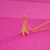 18K金 黄色埃菲尔铁塔形状时尚女士项链41cm无延长链 约2.55g