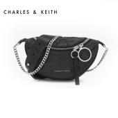 CHARLES&KEITH 小CK 圆环饰褶皱腰包黑色CK2-80150844B