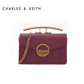 CHARLES＆KEITH 小CK 双面半圆彩石扣饰女士深紫红色单肩斜挎包CK2-20680744-1DR