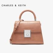 CHARLES&KEITH 女士浅红色锁扣饰压纹小号手提包CK2-50781127PK
